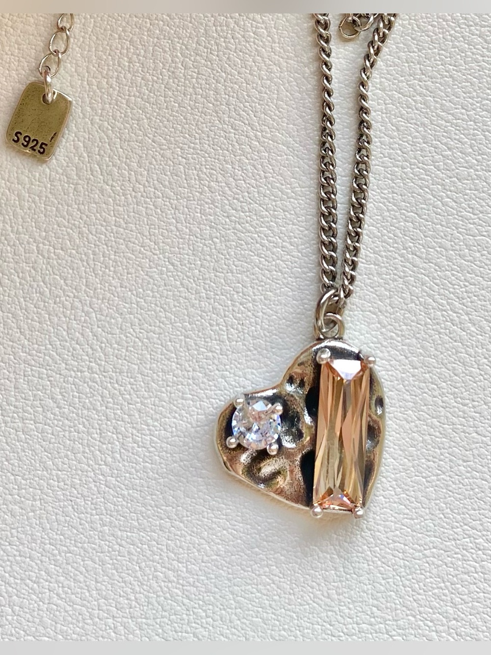 Silver Heart Pendant Necklace with Champagne Crystal Accent